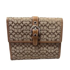 Coach‎ Signature Soho Mini Wallet Women OS Khaki Good Vintage Y2K Buckle Bifold